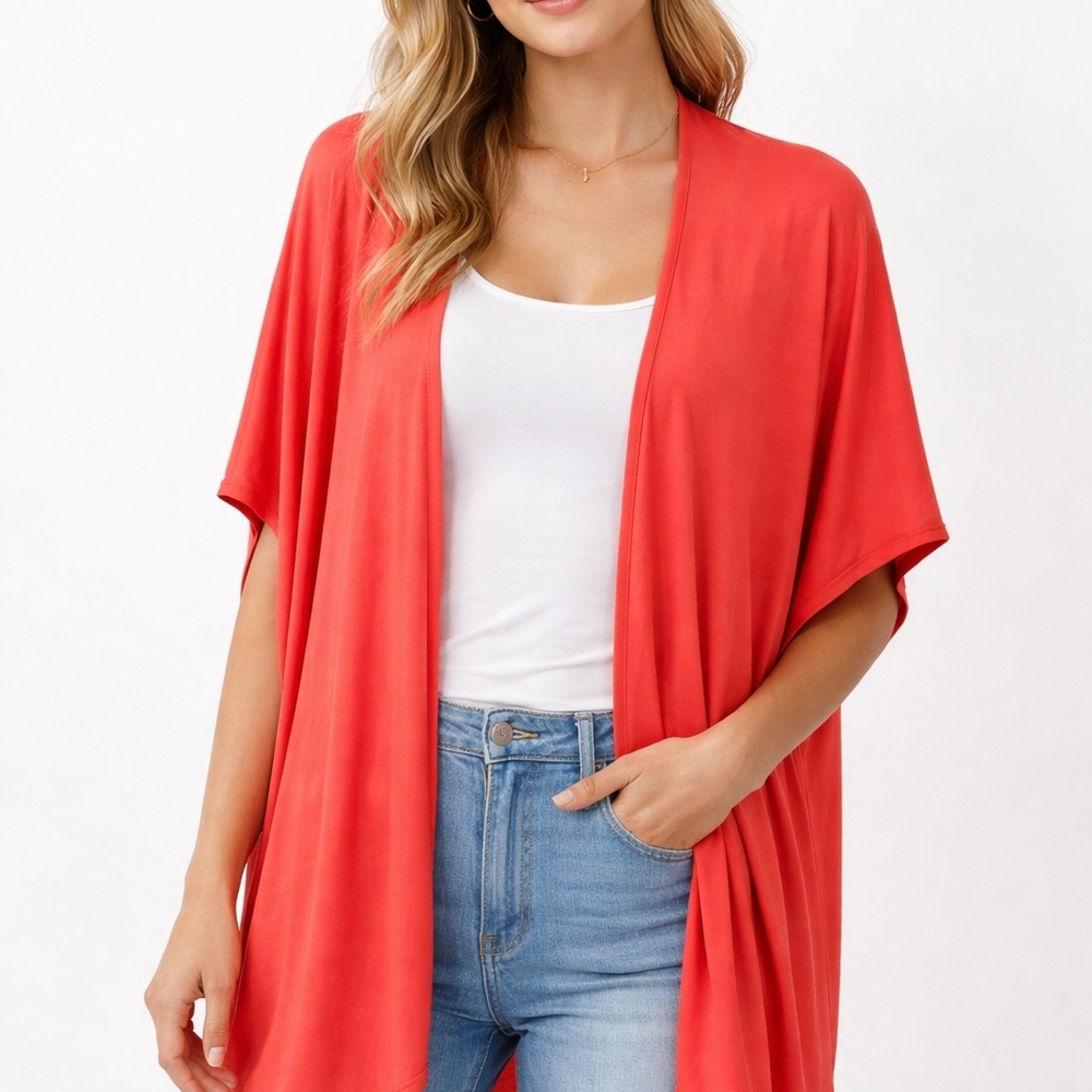 Papillon Bamboo Open Front Batwing Cardigan Orange Red Medium - Picture 1 of 8